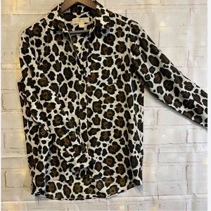 Michael Kors Leopard Print Button Down Blouse